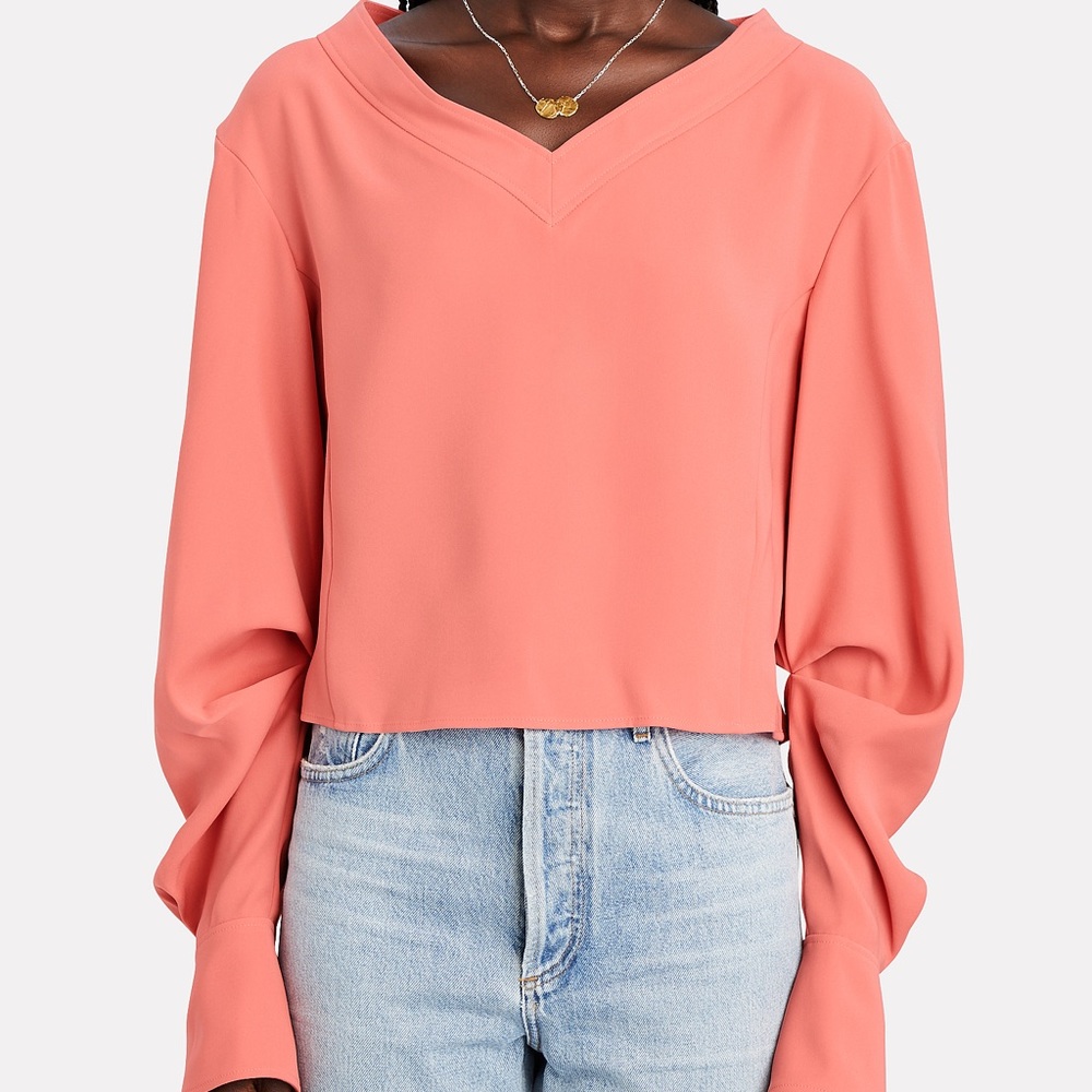 Adeam crepe balloon sleeve top. Coral. Medium.
